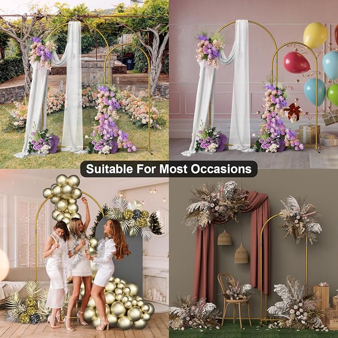 1 Sets Portable Metal Wedding Balloon Arch Stand(6FT), Backdrop Arch Stand for Baby Shower, Birthday, Parties, Anniversaries, Halloween, Christmas (Gold-6FT)
