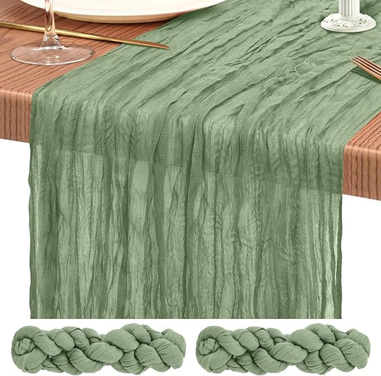 2 Pack Cheesecloth Table Runner 10FT Sage Green Table Runner Boho Gauze Cheese Cloth Table Runners Long Rustic Sheer Table Decorations for Wedding Party Baby Bridal Shower Birthday Holiday Home