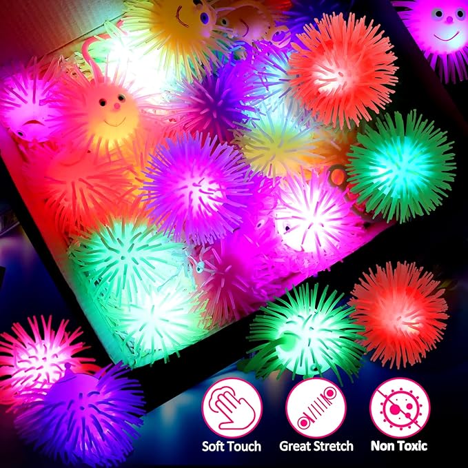 24 PCS Light Up Balls Party Favors for Kids 4-8 8-12 Sensory Squeeze Toys Bulk LED Puffer Balls Classroom Prizes Goodie Bags Stuffers Pinata Fillers Birthday End of Year Student Return Gifts