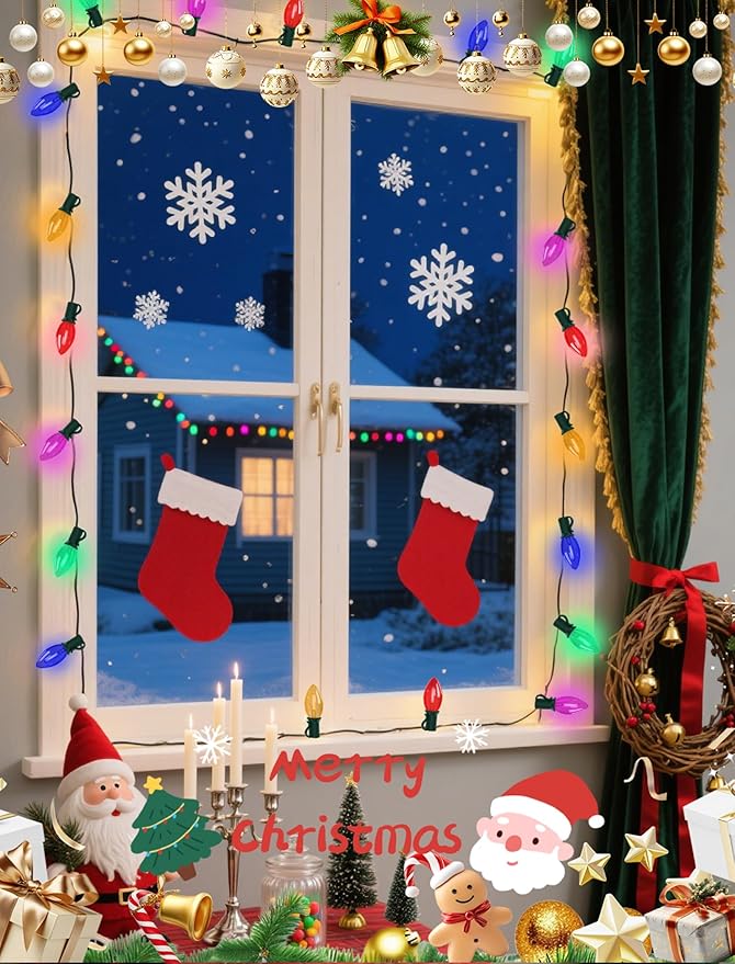 Outdoor C9 Multicolor Christmas Lights, 25Ft Vintage Christmas Lights with 27 LED C9 Bulbs, Extendable Plug in String Lights for Tree Patio Wedding Outdoor Indoor Christmas Decorations