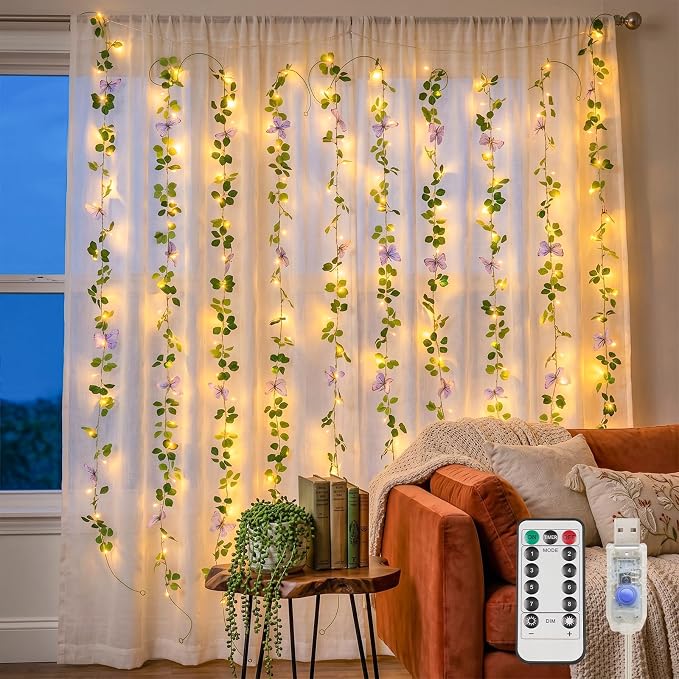 suddus Vine with Lights, Vine Lights with Butterfly for Wall,Bedroom, Dorm, Wedding, Party, Indoor Decor