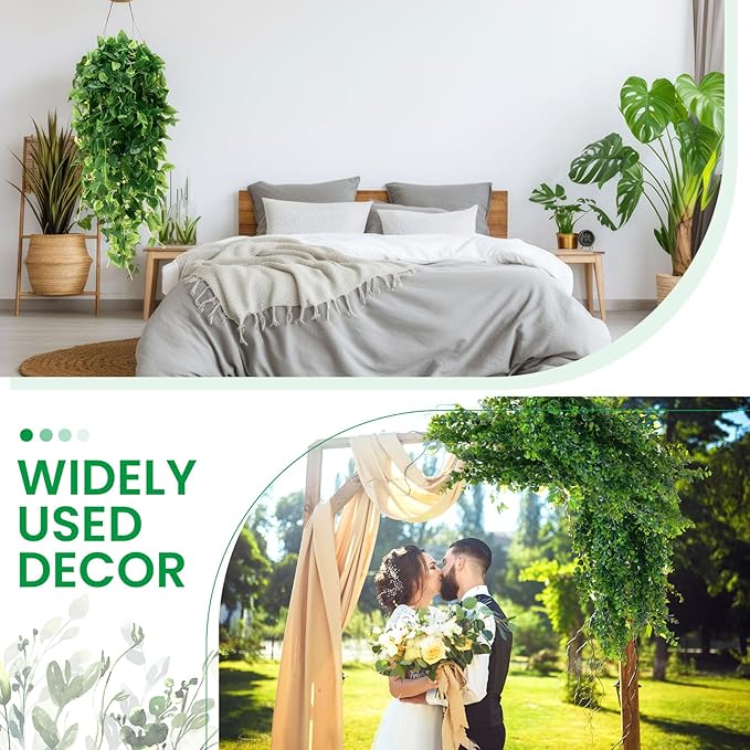 XunYee 28 Pcs Artificial Hanging Plants 32 Inch Plastic Fern Vine Fake Greenery Plant Faux Eucalyptus Vine for Wall Room Wedding Indoor Outdoor Decor, No Baskets(Boston Fern,Greenery, Eucalyptus)