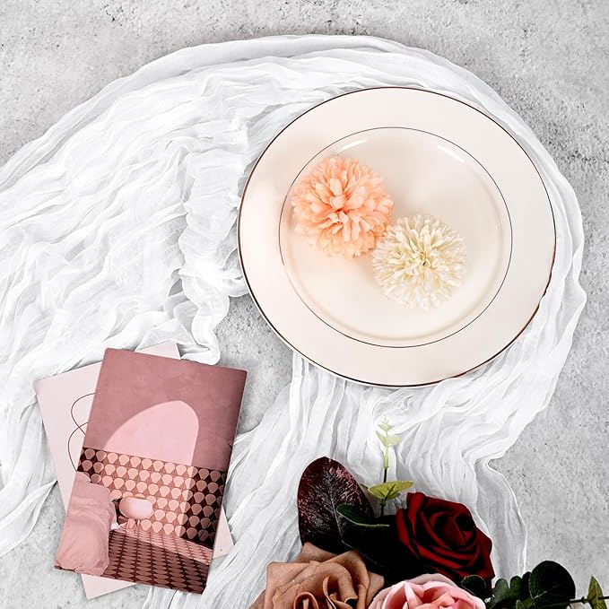 12 Pack White Cheesecloth Table Runner 120 inch Fall Thanksgiving Boho Rustic Gauze Farmhouse 10FT Cheese Cloth Runner for Baby Shower Wedding Party Holiday Home Decor