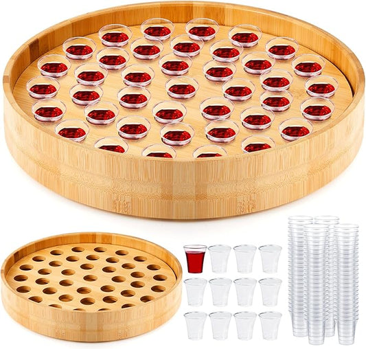 Zhehao 1 Pcs Wood Communion Trays for Churches Set Church Supplies Plates for Church with Disposable Cups (Bamboo Wood)