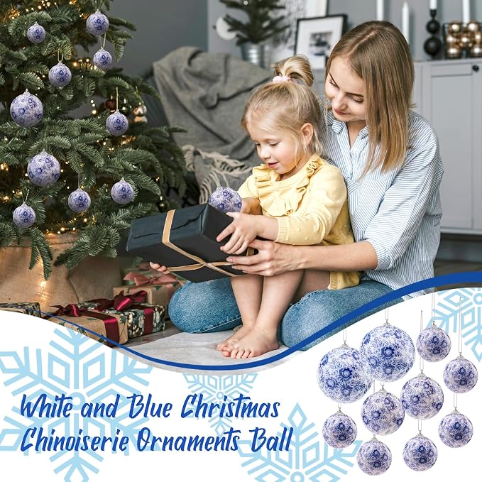 10 Pcs Chinoiserie Ornaments Plastics Ball White and Blue Christmas Tree Hanging Ornaments DIY Xmas Party Basket Table Christmas Wreath Wedding Birthday Home Decor