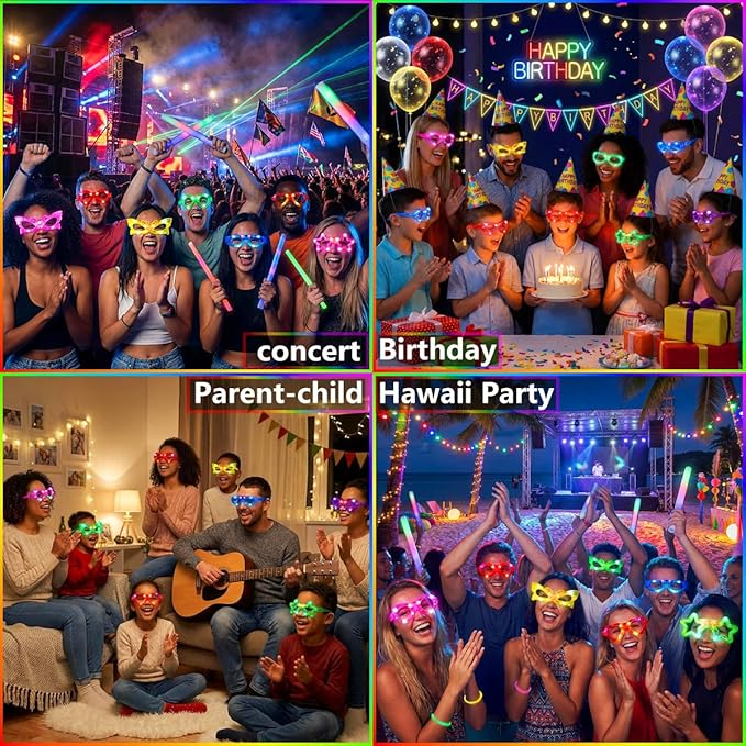 72 Packs LED Glasses for kids Glow in the dark Party Supplies Favor,6 LED 6 Shapes Glasses Flashing Plastic Light up Glass Toys Bulk 3 Replaceable Battery fit Halloween Christmas Thanksgiving