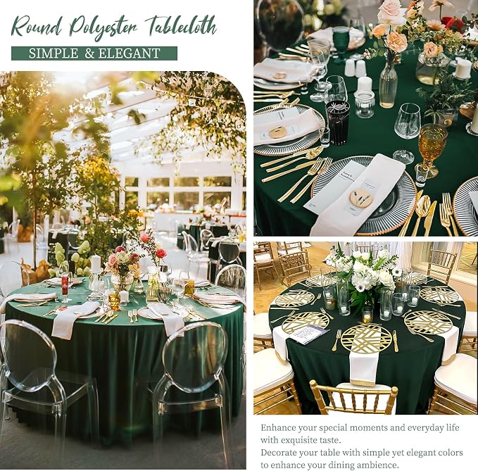 12 Pack Round Tablecloth 90 Inch - Hunter Green Polyester TableCloth for Round Table, Premium Hunter Green Tableclothes Washable Fabric Table Cover for Wedding Party Banquet Restaurant Reception