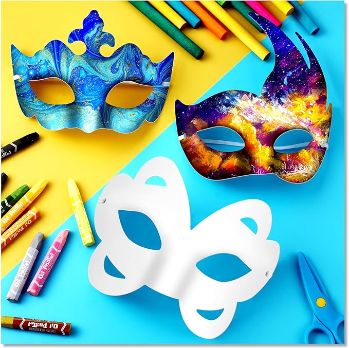 Leyndo 24 Pcs Paper Mache Masks Half Face White Masquerade Mask DIY Blank Mardi Gras Halloween Cosplay Party (Stylish Style)