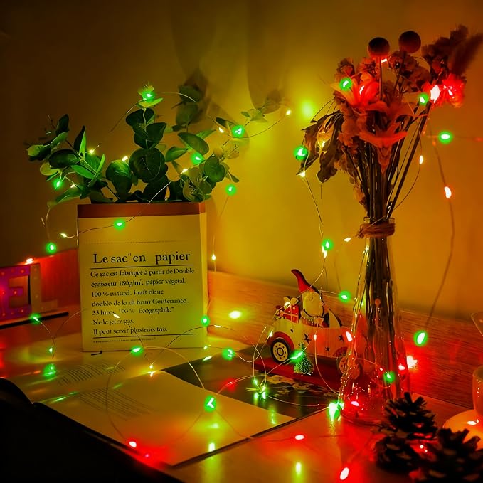 8 Pack Fairy Lights 7Ft 20 LED Twinkle String Lights 3 Modes Battery Operated Waterproof Firefly Starry for Mason Jar Party Wedding Christmas Valentines Day Table Centerpieces,Red&Green
