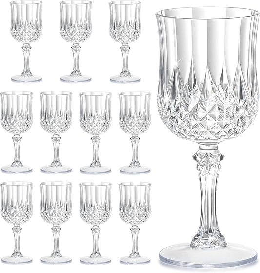 7OZ Plastic Wine Glasses, Reusable Vintage Goblets Unbreakable Drinking Glasses Crystal Water Cups Champagne for Wedding, Parties, Mother's Day (12, Clear)