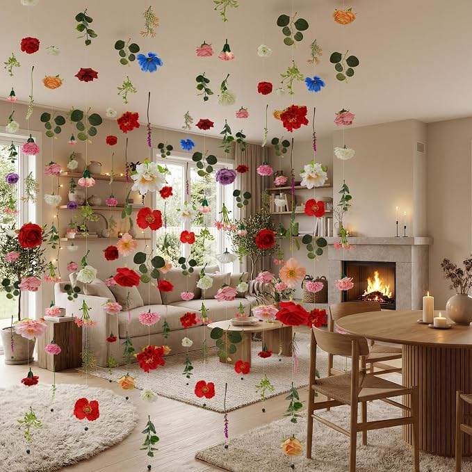 Suncalla 12 Pcs 70.8 ft Wildflower Garland Pre Strung Artificial Hanging Flower Vine Backdrop Decor from Ceiling Floating Silk Floral Garland for Garden Wedding Bridal Shower(Floral,Multicolor)