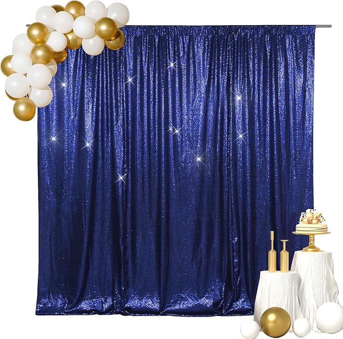 SquarePie 6x8ft Navy Blue Sequin Backdrop for Photography, Satin-Backed Real Sequin Curtain, Enhanced Coverage Shimmering Background with 4" Rod Pocket for Wedding, Birthday, Party Decor, 1 Panel