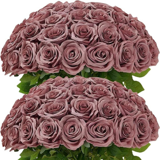 100 Pcs Artificial Roses Bulk Silk Dusty Rose Roses for Wedding Centerpieces Bridal Bouquet Mohter's Day Valentine's Day Floral Arrangement Event Party Home Decor