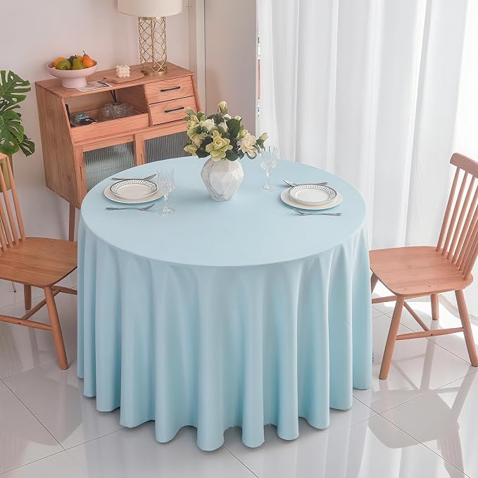 2-Pack Round 108-inch Dusty Blue Table Cloths, Solid Stain and Wrinkle Resistant Circular Tablecloth, Premium Plain Weave Polyester Fabric Table Linen Covers for Hotel, Banquet