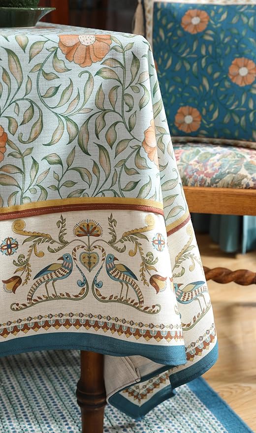 patdrea Vintage French Linen Tablecloth,Rectangular,79"x55"-Wensel | Italian Provencal Table Cloth for Rectangle Table,Colorful Floral Patterned,Dining Room Tea Party Thanksgiving Decor