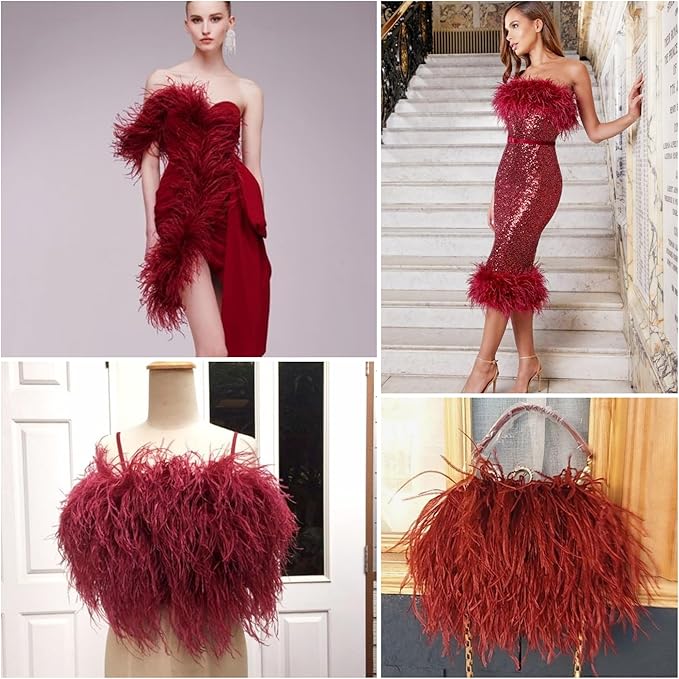 Soarer Burgundy Ostrich Feather Boa - 2Yards 1Ply Long Boas for Halloween Party,DIY Craft Sewing,Concert(Burgundy)