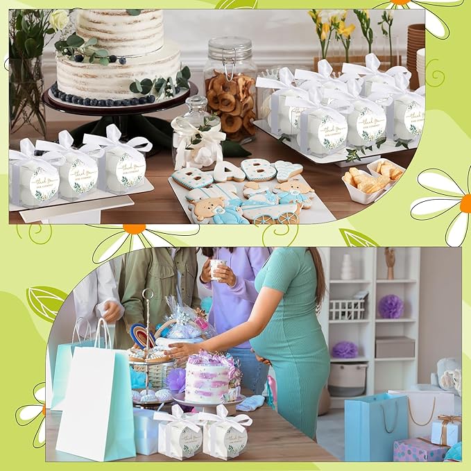 MTLEE 24 Sets Greenery Wedding Favors Party Candle Small Bubble Candle Favors for Guests Tea Candles Bulk with Stylish Ribbons Cards Gifts for Bridal Shower(White, Leaves)