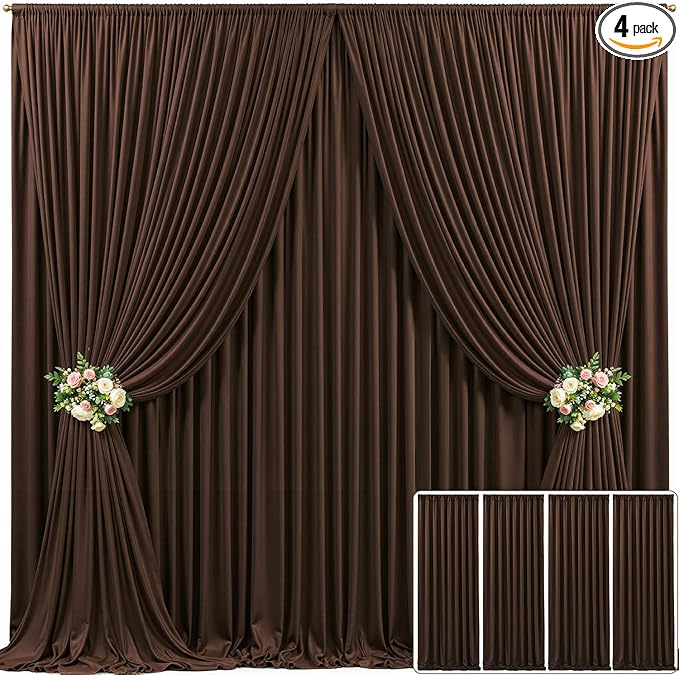 4 Panels Brown Backdrop Curtain for Parties Wedding Wrinkle Free Brown Photo Curtains Backdrop Drapes Fabric Decoration for Birthday Party Baby Shower 20ft(W) x 10ft(H)