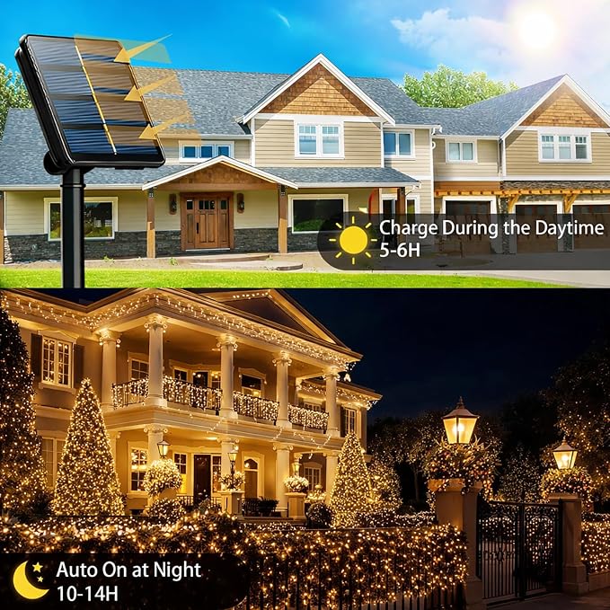 SyouHome 400 LED 132ft Solar String Lights Outdoor, 2 Pack, Warm White | 8 Lighting Modes, Auto On/Off, Waterproof Solar Fairy Lights, Twinkle Lights for Garden, Tree, Wedding, Party Decor