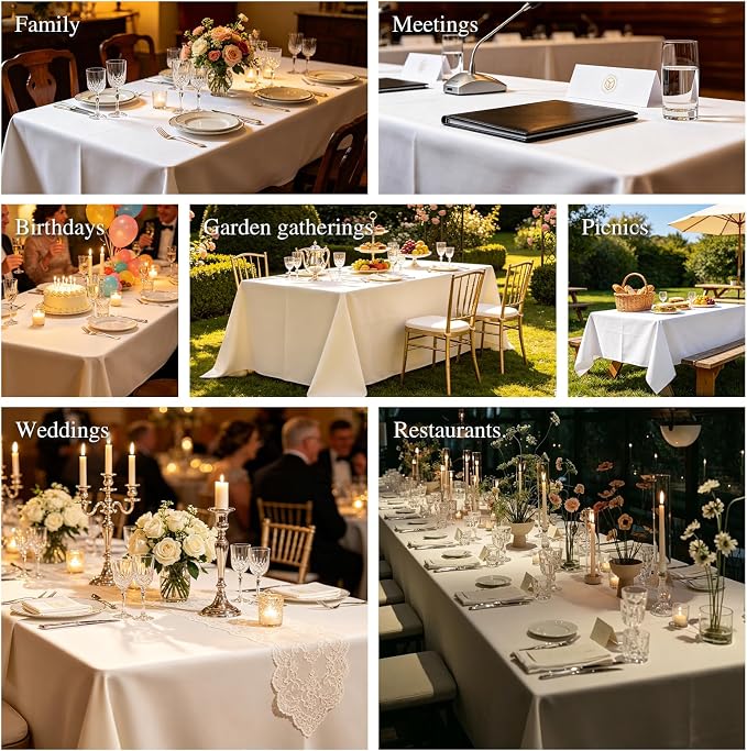 WIGENIUS 10 Pack Ivory Table Cloth Rectangle Tablecloths 60X102 Inch,Polyester Table Cloth for 6 Foot Rectangle Tables,Wrinkle Resistant Washable Fabric Table Covers for Party,Wedding Banquet