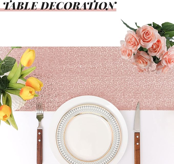 Sugargirl 10 Packs 12 x 72 inches Sequin Table Runner, Glitter Rose Gold Table Runner for Birthday Party Supplies Wedding Holiday Celebration Event Decorations