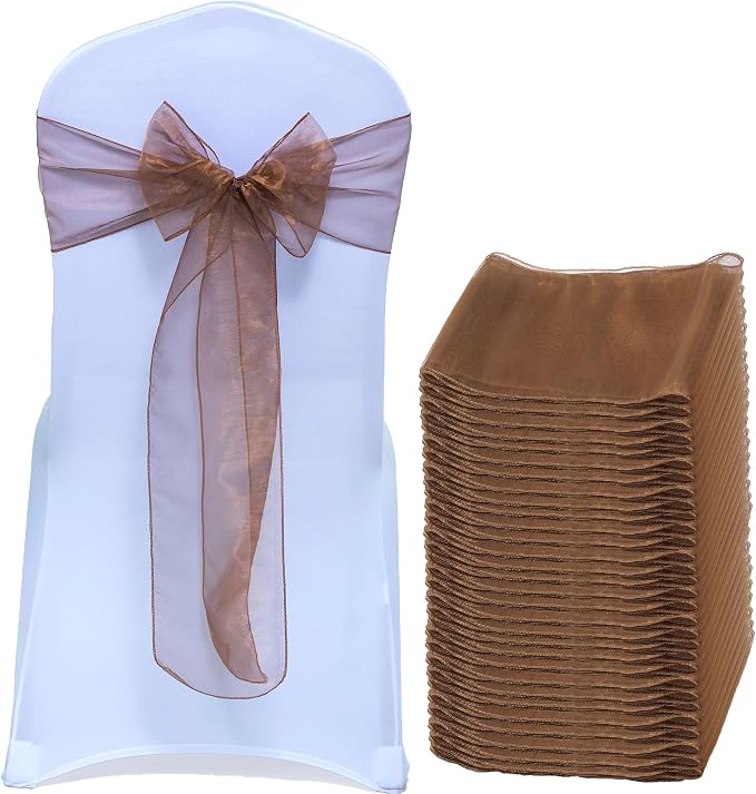 MDS Pack of 250 PCS Organza Chair Sashes Wider Dining Chair Bows Ribbon Tie Back for Wedding Party Birthday Bridal Shower Reception Event Banquet Home Chair Cover Decoration - Coffee