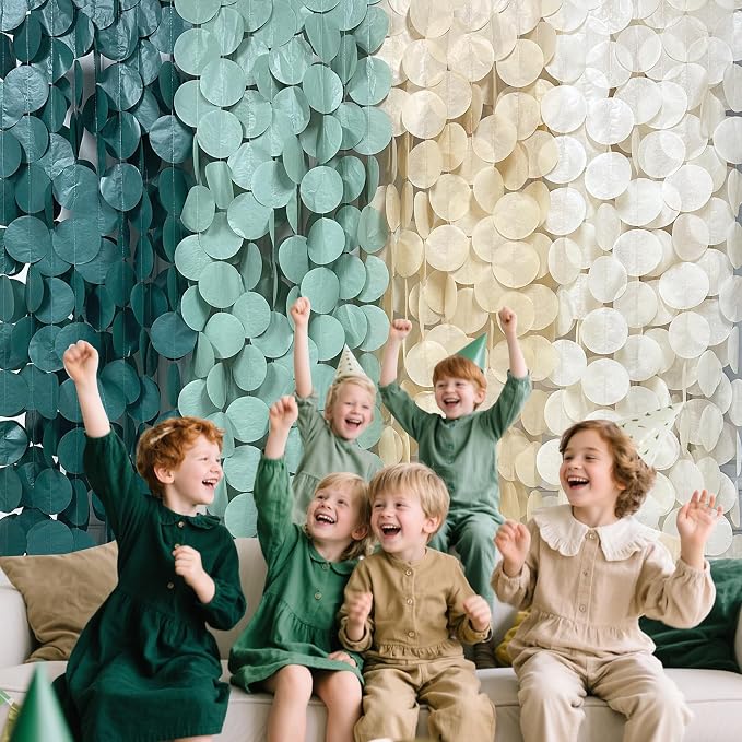 205Ft Sage Green Circle Dot Garland Backdrop Dusty Green Tissue Paper Polka Dots Hanging Streamer for Woodland Jungle Safari Neutral Birthday Baby Shower Wedding Engagement Party Decorations Supplies