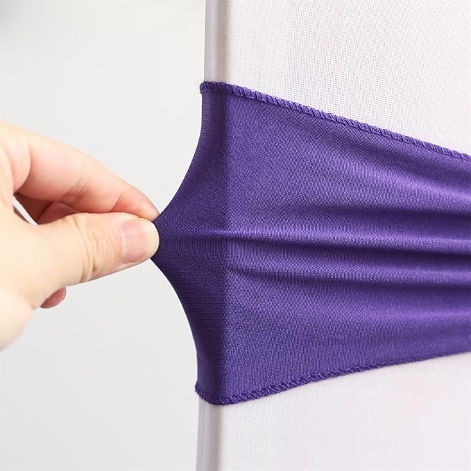Spandex Chair Sashes Bands 30PCS Stretch Chair Cover Ties Bows with Buckle Slider Wedding Party Reception Banquet Decoration (Purple)