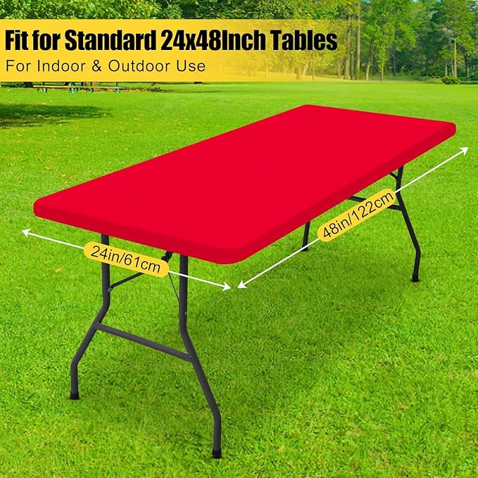 Smiry 3 Pack Rectangle Table Cloth, Elastic Fitted Flannel Backed Vinyl Tablecloths for 4ft Folding Tables, Waterproof Wipeable Table Covers for Indoor, Outdoor, Camping and Picnic (Red, 24"x48")