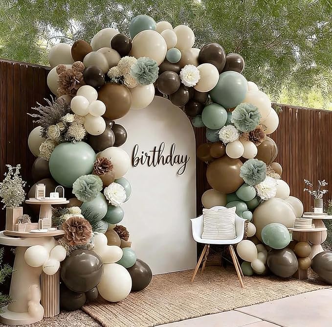 Dusty Green Nude Balloon Arch Double Stuffed Sage Green Brown Beige White Sand Balloon Garland Kit Tissue Paper Pom for Neutral Baby Shower Birthday Woodland Wedding Wild One Party Decor