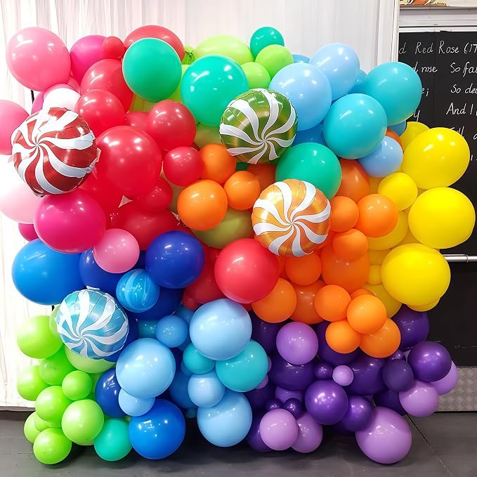 Multicolor Summer Balloon Arch Kit, Assorted Color Blue Purple Orange Green Pink Gold Birght Rainbow Balloon Garland, Colorful Neon Balloons for Kids Hawaiian Tropical Pool Birthday Party Decorations