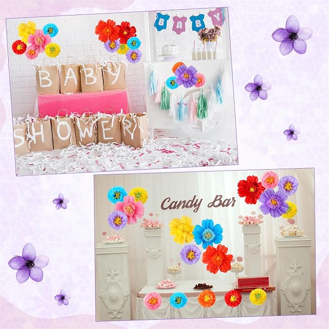 Crowye 12 Pcs Large Colorful Tissue Paper Flowers Decorations Giant Fiesta Craft Crepe Paper Flowers for Wall Decor Backdrop Mexican Wedding Birthday Carnival Party (10'' 20'',Cute Color)