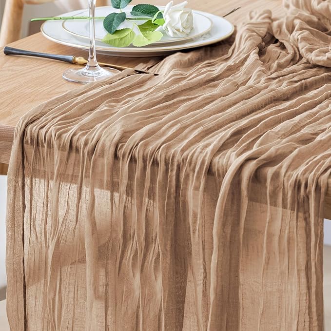 Table Runner Cheesecloth 10FT Nude Boho Gauze Cheese Cloth Rustic Sheer Table Runners for Wedding Bridal Baby Shower Party Decoration