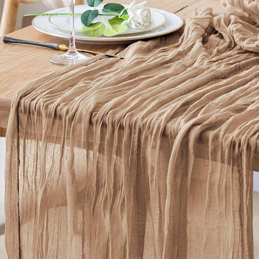 Table Runner Cheesecloth 10FT Nude Boho Gauze Cheese Cloth Rustic Sheer Table Runners for Wedding Bridal Baby Shower Party Decoration