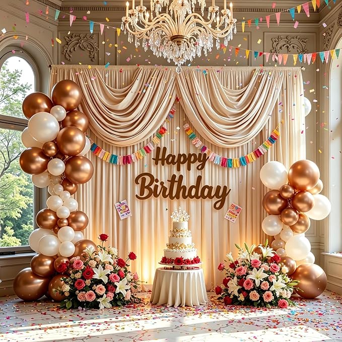 Gallety Warm Ivory Backdrop Curtains for Wedding, Polyester Photography Backdrops Curtain - 20FT x 10FT Wall Curtains with Rod Pockets for Celebration,Birthday, Baby Baptism,Graduation Decorations