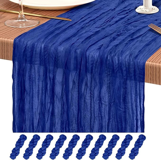 10 Pack Royal Blue Cheesecloth Table Runner 10FT Boho Gauze Cheese Cloth Table Runners Romantic Rustic Sheer Table Decorations for Wedding Party Baby Shower Birthday Holiday Home