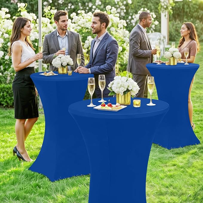Moosfor Spandex Cocktail Table Covers 4 Pack, Elastic Fitted Stretch Table Cloth, Round High Top Tablecloths for Bar, Party, Pub, Wedding & Banquet (Blue, 32x43 Inch)