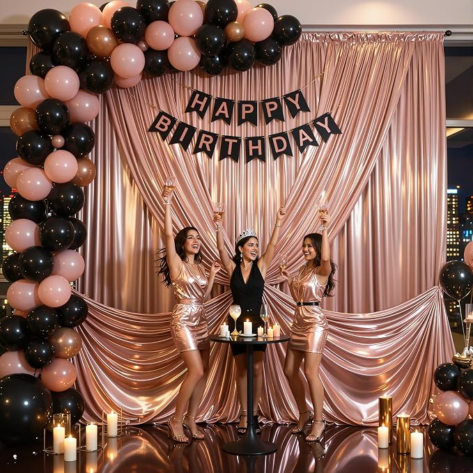 40x10ft Rose Gold Glitter Backdrop Curtain for Parties, Wrinkle Free Satin Photo Backdrop Drapes 8 Panels 5x10FT Shimmer Back Drop Cloth for Wedding Birthday Baby Shower Photography Background Decor