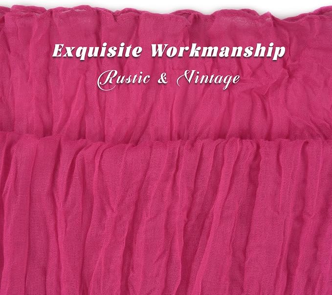 12 Pack 10Ft Hot Pink Cheesecloth Table Runner 35 x 120 inch Boho Gauze Cheese Cloth Table Runner Vintage Rustic Sheer Runners for Wedding Bridal Shower Birthday Party Cake Table Decorations