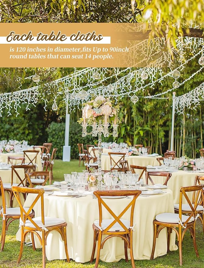 Pesonlook 12 Pack Beige Round Tablecloth-120 Inch Beige Table Cloth Polyester Round Table Cover Washable Fabric Table Cover for Wedding/Party/Banquet/Dining/Buffet Table