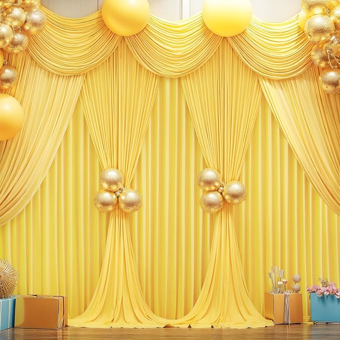 Yellow Backdrop Curtains-Wrinkle-Free Polyester Photography Drapes Party Curtain Background for Baby Shower Wedding Decorations- 24 X10FT (Yellow)