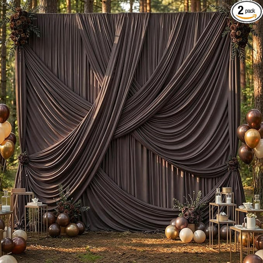 10ft×12ft Brown Backdrop Curtains for Wedding Parties, 2 Panels Wrinkle Free Polyester Photo Backdrop Drapes Back Drop Cloth for Birthday Photography Background