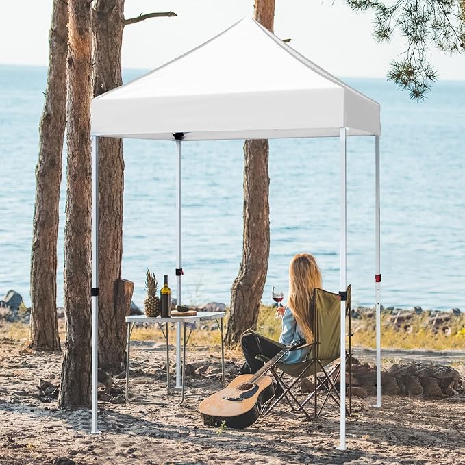 COOS BAY 5x5 Pop Up Canopy Tent, Portable Lightweight Sun Shelter with Carry Bag, Easy Setup Outdoor Canopy for Beach, Camping, Sports & Backyard Shade, White