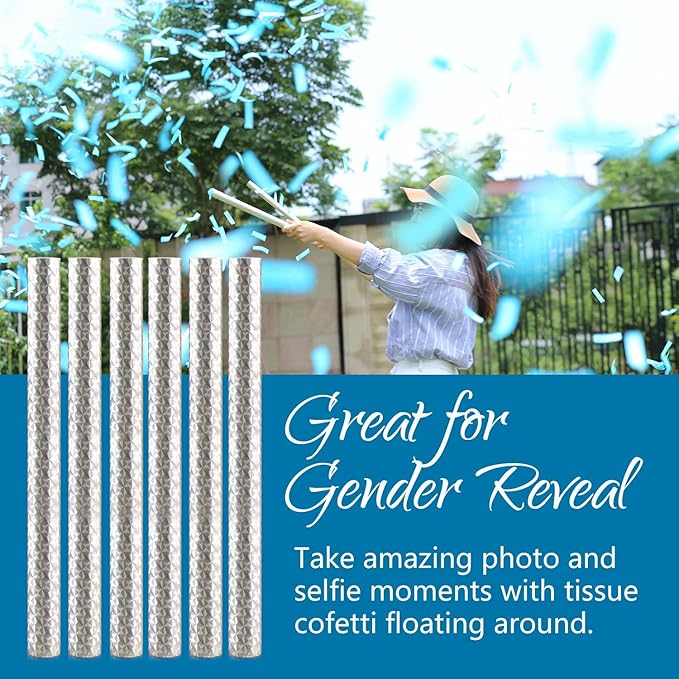 BATTIFE It's a Boy, 30Pack Gender Reveal Confetti Wands, Tissue Paper Confetti Flick Flutter Sticks for Baby Boy Born Shower Party Decorations Supplies, Shoot Poppers, 14inch Blue