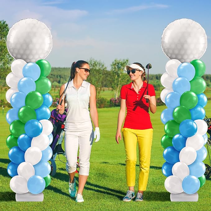 Kasyat 2 Set Golf Balloon Column Stand Kit with Adjustable Tower Stand Green and Blue Golf Arch Party Supplies for Clubs Decorations Sports Birthday Party Supplies