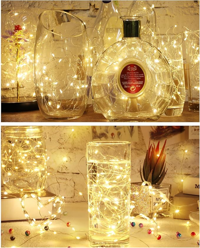 Hortsun 60 Pack Wine Bottle LED Lights with Cork Fairy Mini String Lights Battery Operated Mini Waterproof 7 ft Silver Wire 20 LED Cork Shape for Valentines, DIY, Party, Decor, Wedding (Warm White)