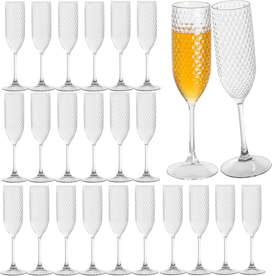 24 Pack Clear Plastic Champagne Flutes Mimosa Unbreakable Champagne Glasses Wedding Toasting Glasses 5.5 OZ Reusable Diamond Glasses Wine Cups Vintage Drinking Glasses for Wedding,Christmas,Party