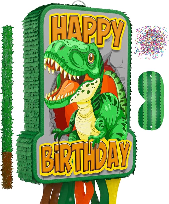 Jergrim Dinosaur Birthday Pinata, 4 Pc Set, T-Rex Jurassic Party Supply, Dino Parties Decor, Roar Pinatas, Birthday Games, Mexican Piñata De Dinosaurio Fits Pinata Stuffers And Dinosaurs Party Favor