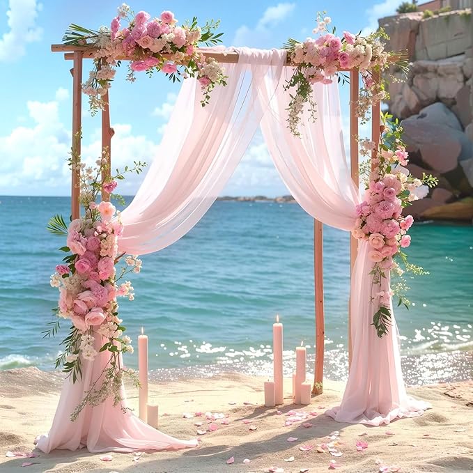 Wedding Arch Draping Fabric 28" x19FT, Sheer Chiffon Fabric Backdrop,2 Panels Blush Drapes for Wedding Ceremony Decor, Decorative Arch Drapery for Birthday Party Ceiling Curtain Backdrop