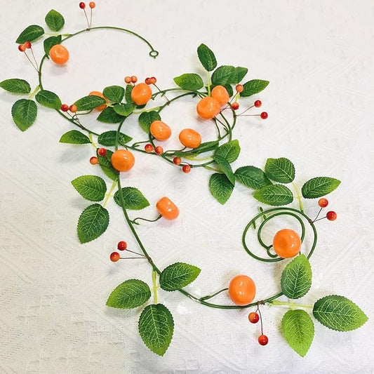 Artificial Fruit Tangerine Vine Oranges Hanging Plant Artificial Berries Kumquat Garland for Home Garden Autumn Harvest Party Decor (Tangerine Vine, 1 Pack)